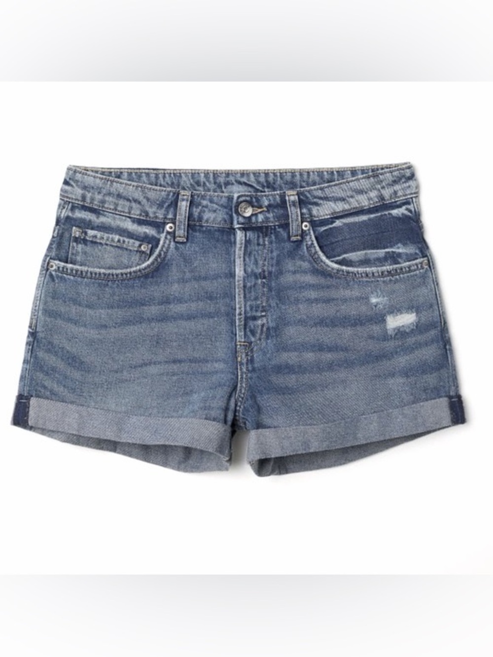 H&M &Denim Medium Wash Distressed Boyfriend Shorts Size 8